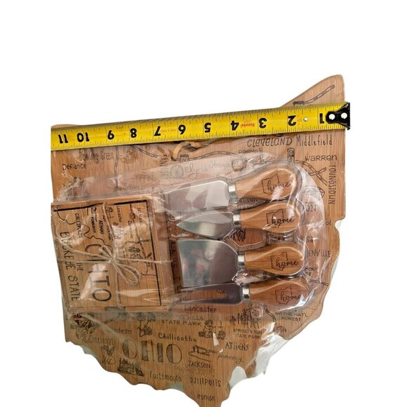 NEW Ohio State Shaped Serving Bamboo Cutting Board Hang Tie Knives Coasters Set - Picture 6 of 6